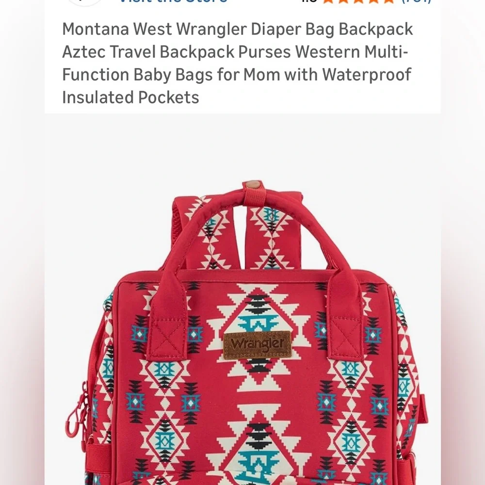 Wrangler Red and Blue Geometric Women's Backpack - Picture 12 of 12